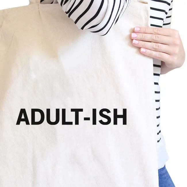 Adult-ish Natural Canvas Bag Trendy Varsity Bag For College Student