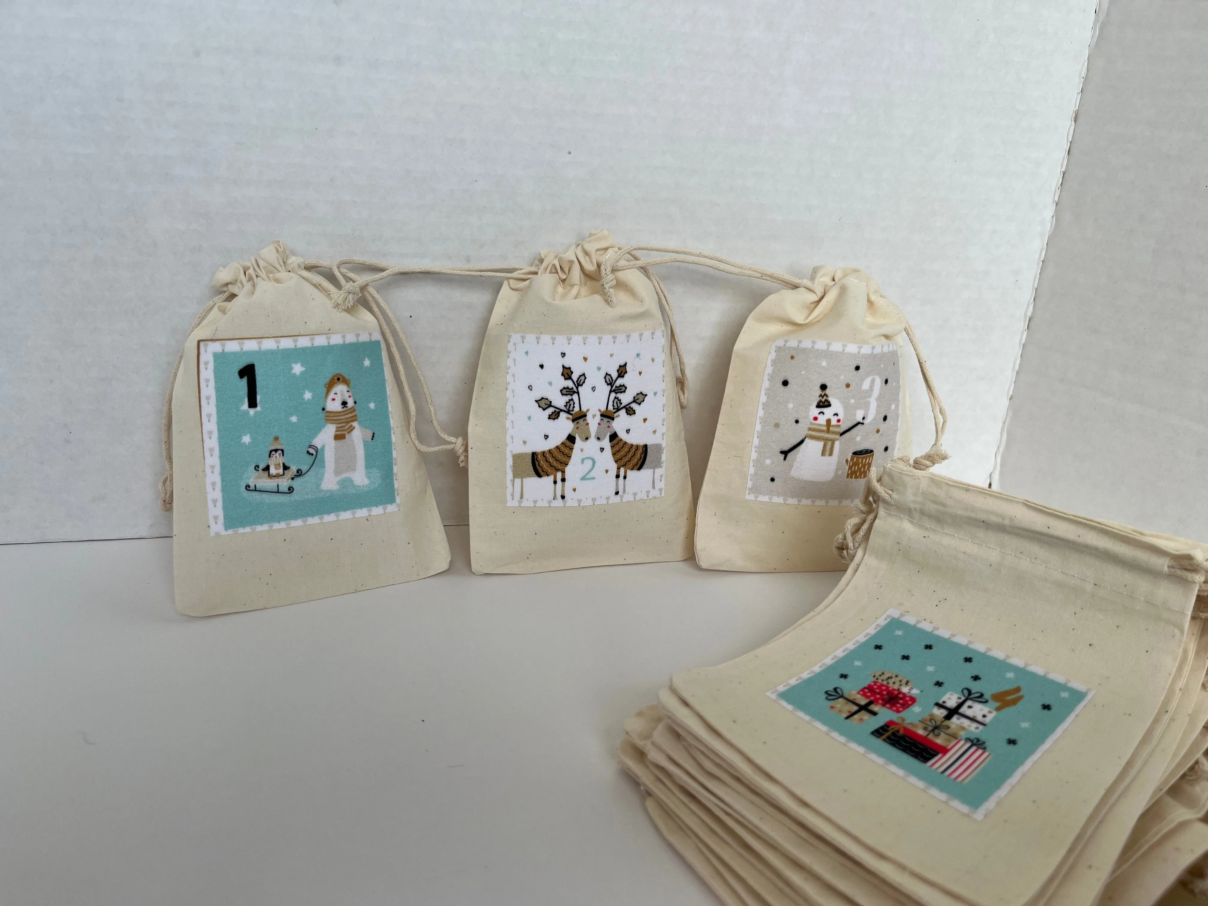 Advent Calendar Drawstring Gift Bags Set of 24