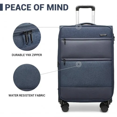 British Traveller 20 Inch Lightweight Cabin Carry-On Suitcase with Laptop Compartment - Navy