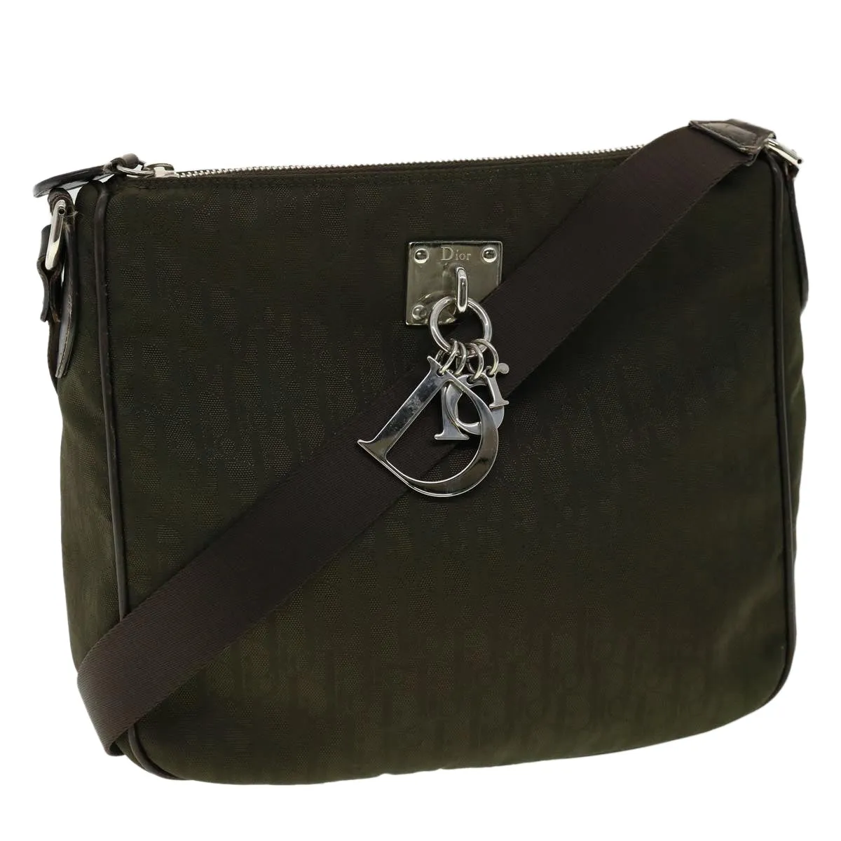 CHRISTIAN DIOR Trotter Canvas Shoulder Bag Khaki  ki2109