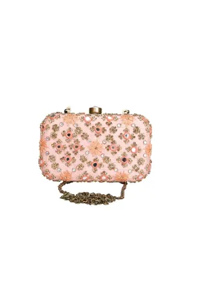 Coral Mirrorwork Box Clutch