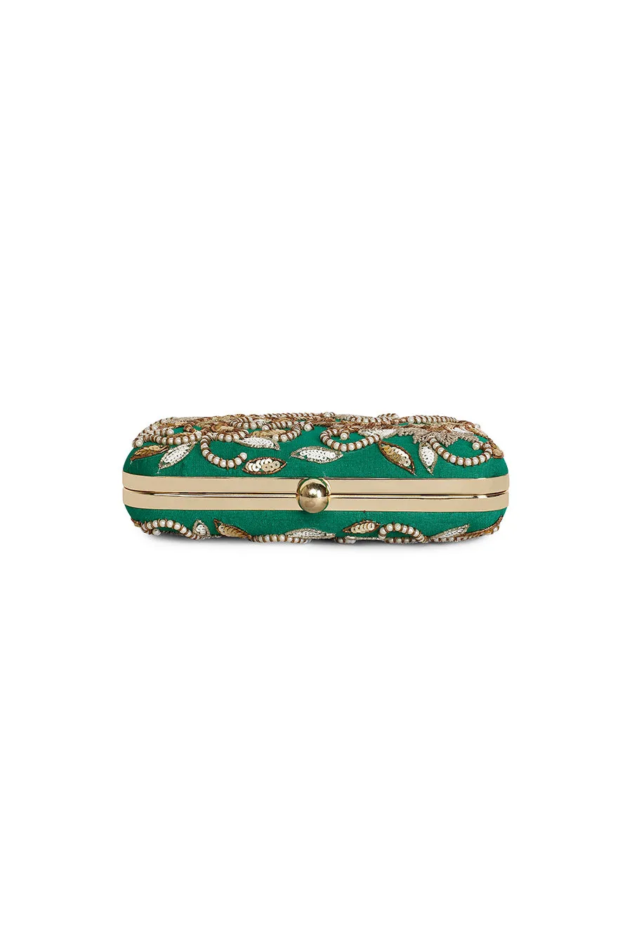 Dark Green Paisley Embroidered Box Clutch