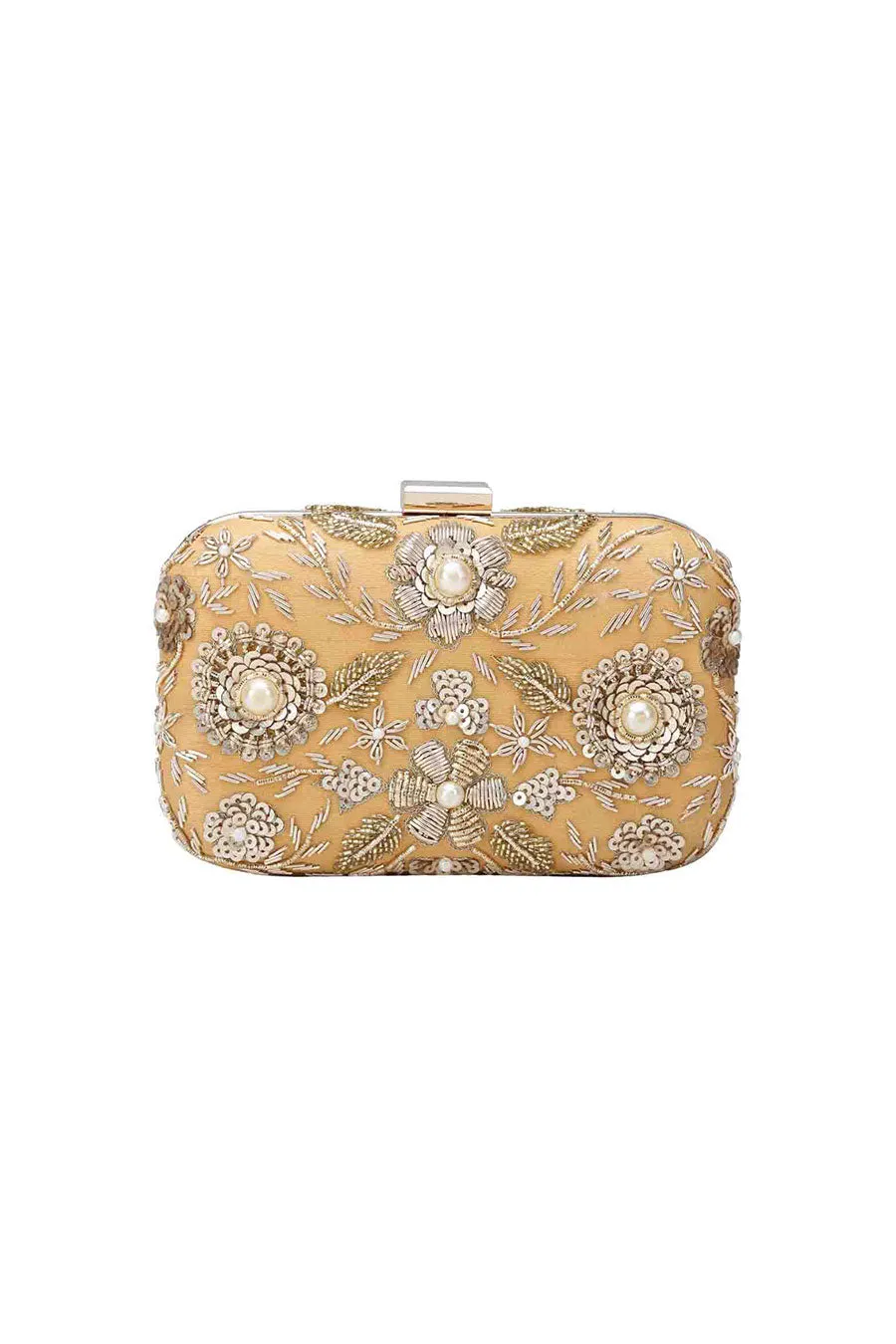 Gold Horizon Hand-Embroidered Box Clutch