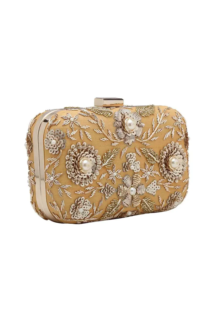 Gold Horizon Hand-Embroidered Box Clutch