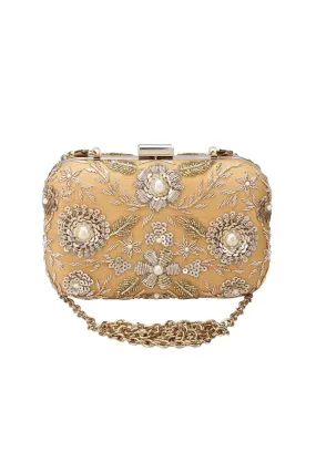 Gold Horizon Hand-Embroidered Box Clutch