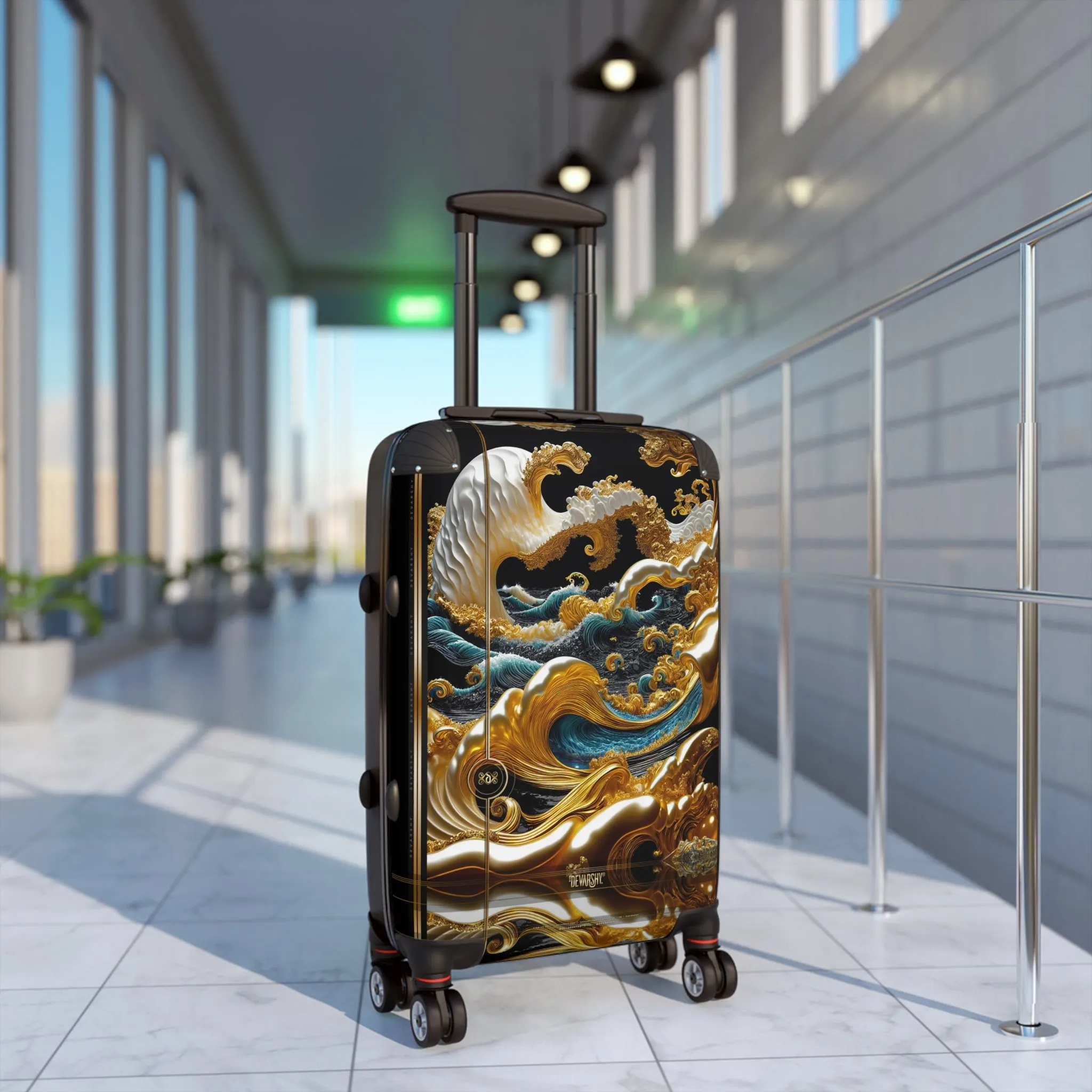 Golden Waves Suitcase Decorative Travel Luggage Carry-on Suitcase Premium Hard Shell Suitcase on Wheels | X3351A