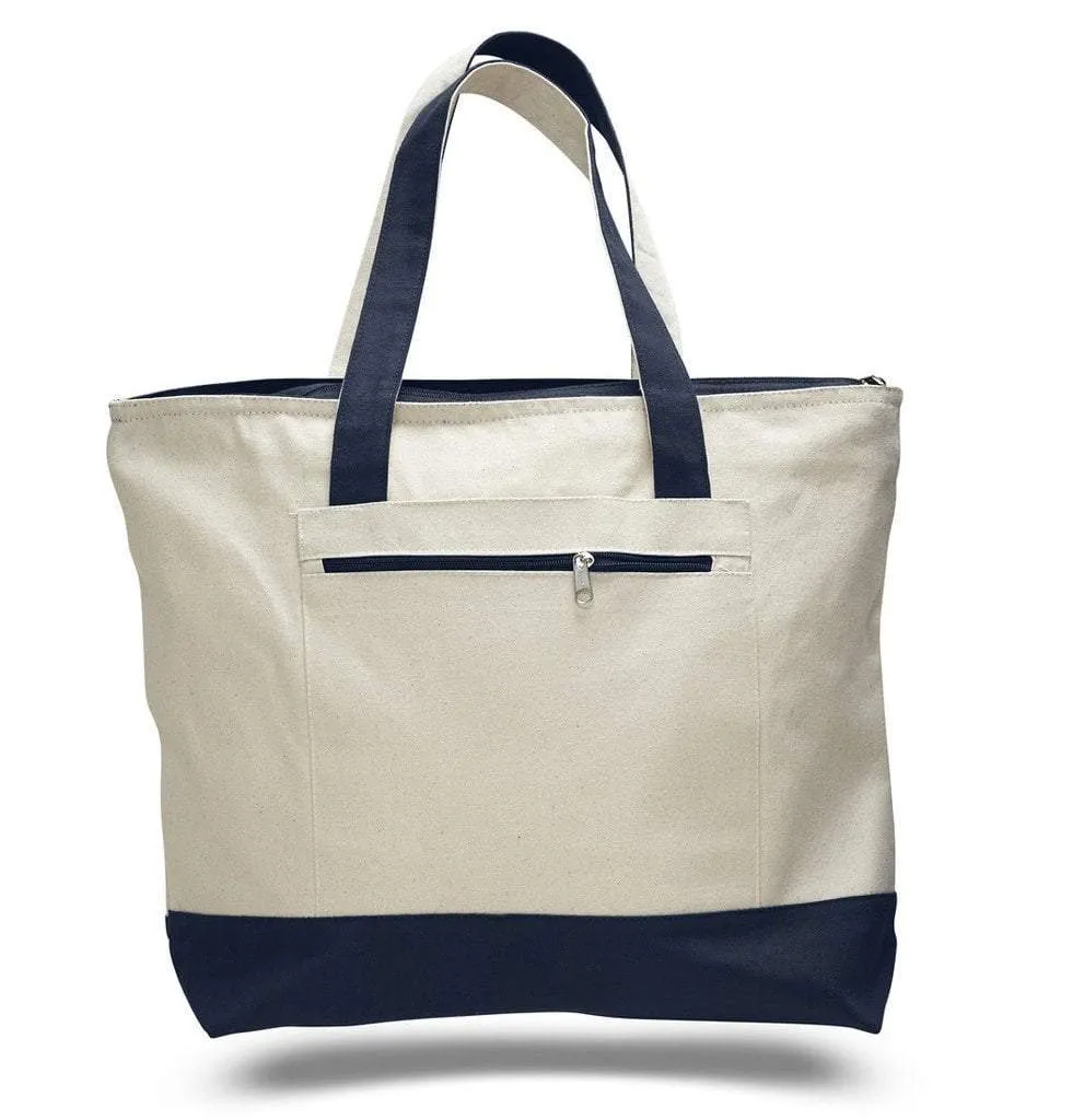 Heavy Canvas Zippered Shopping Tote Bags