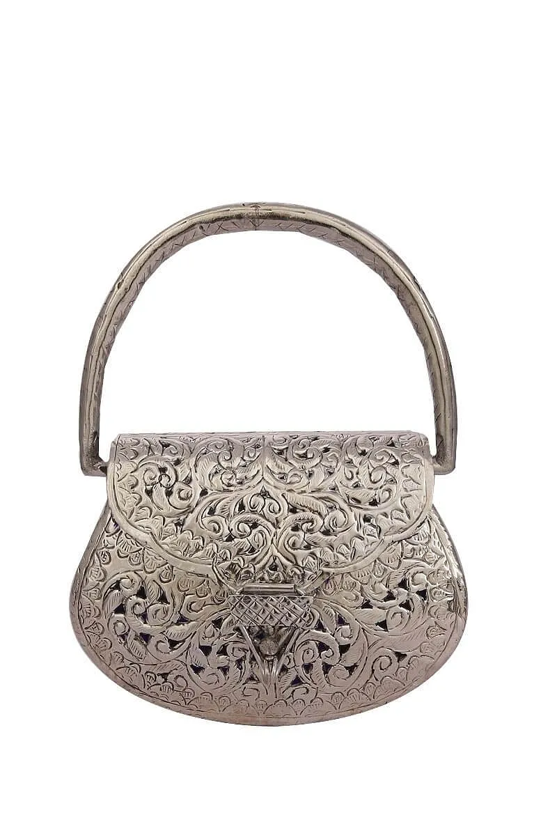 Nazakhat Silver Plated Brass Box Clutch Bag (5.7"x4.5"x2")