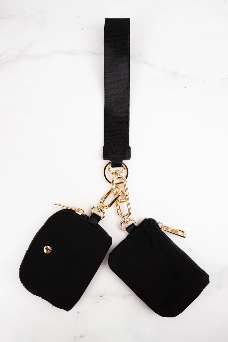 NGIL Black and Gold Dual Pouch Wristlet