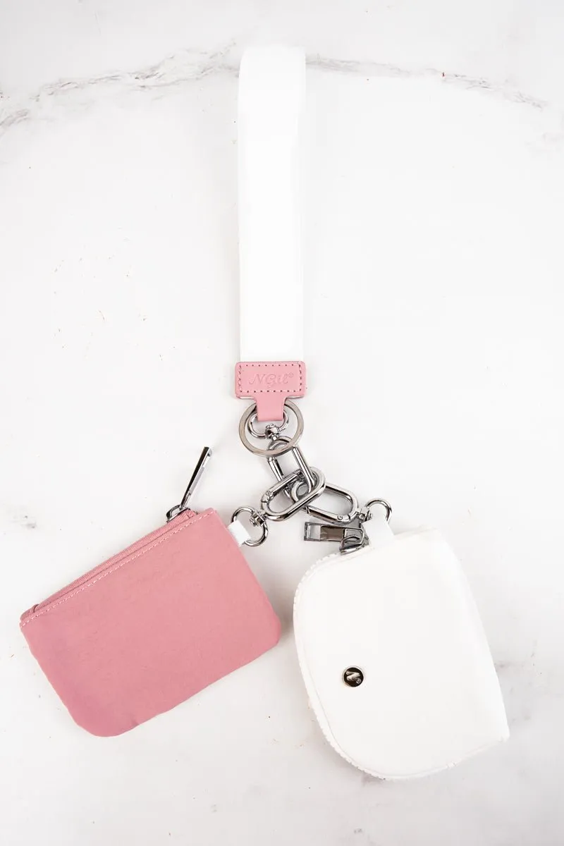 NGIL Pink and White Dual Pouch Wristlet