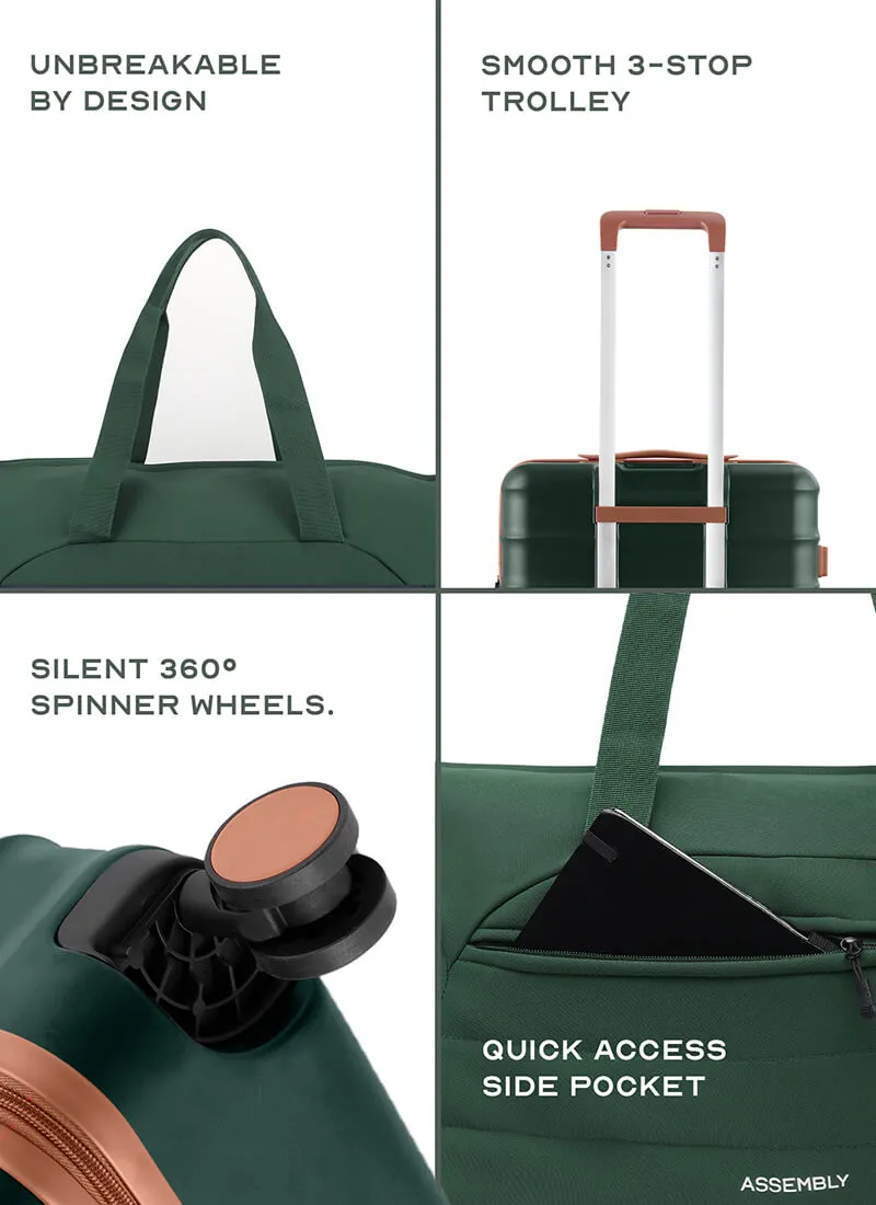 Odyssey Set of 3 & Float Duffle Combo | Forest Green | Cab Med Lar Hard Luggage & Duffle