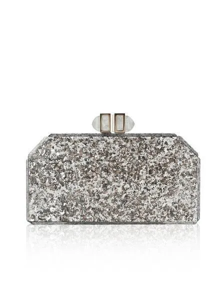 Paillettes Faceted Box Clutch - Silver