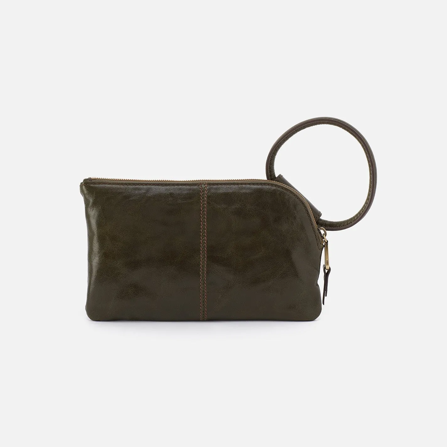 Sable Wristlet In Polished Leather - Deep Moss