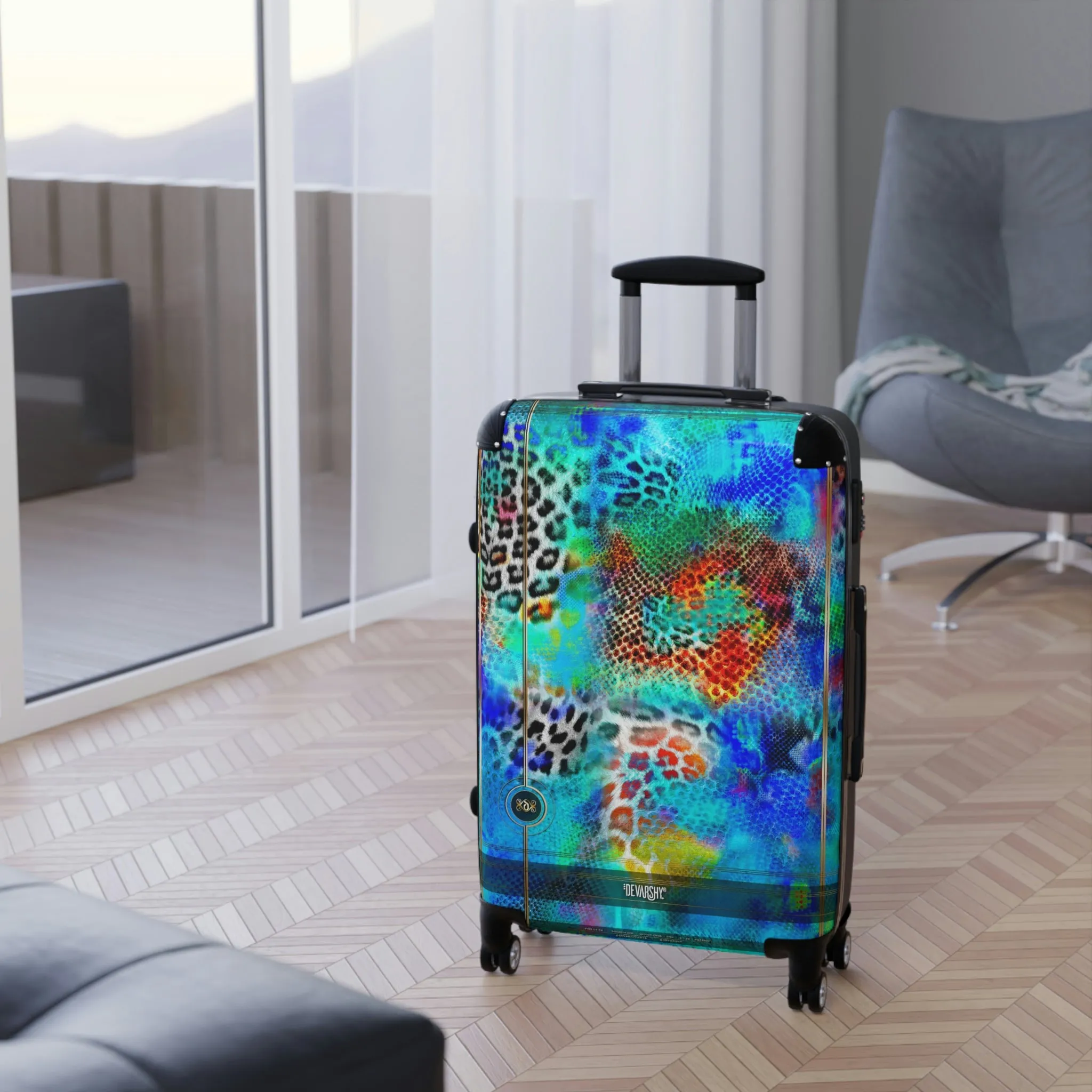 Turquoise Leopard Print Suitcase Carry-on Suitcase Animal Print Luggage Hard Shell Suitcase in 3 Sizes | 0013