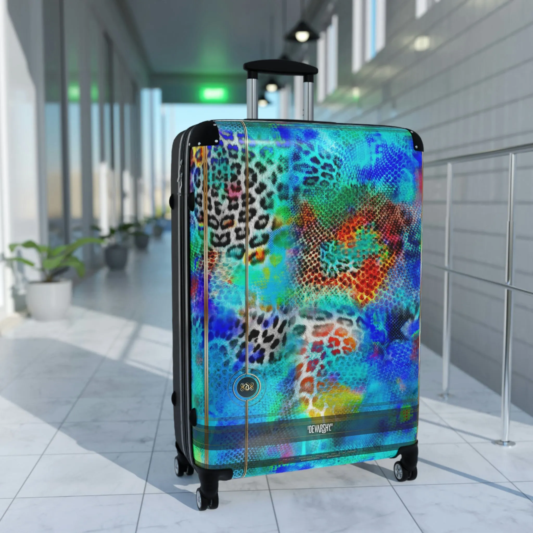 Turquoise Leopard Print Suitcase Carry-on Suitcase Animal Print Luggage Hard Shell Suitcase in 3 Sizes | 0013