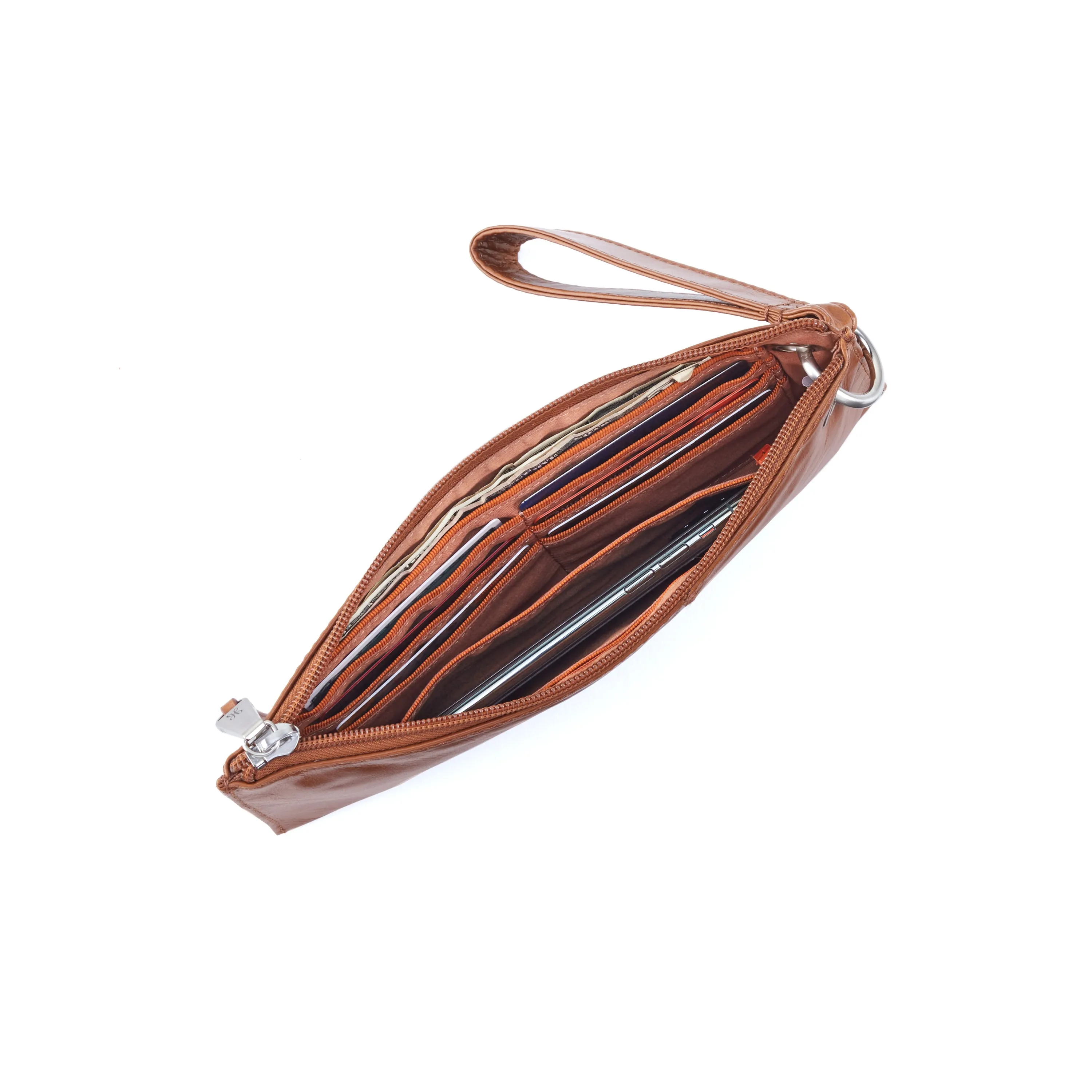 Vida Wristlet In Polished Leather - Natural