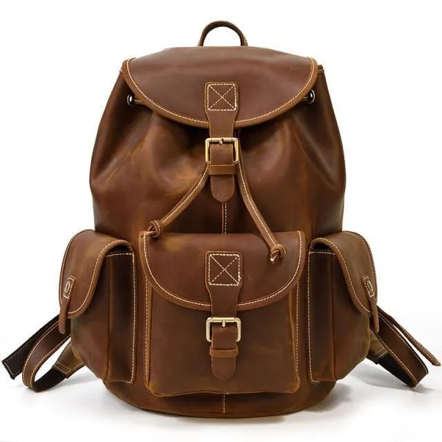 Vintage Style Leather Travel Backpacks Student School Bag