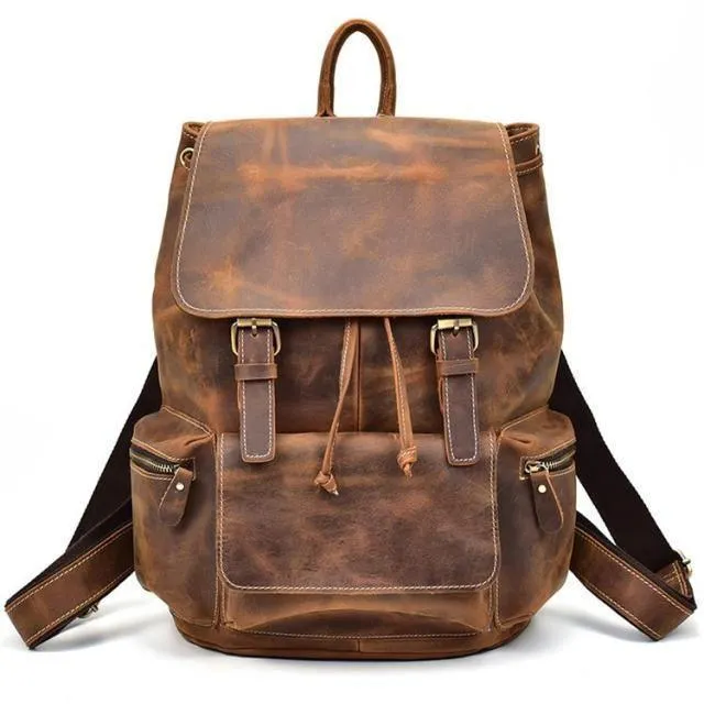 Vintage Style Leather Travel Backpacks Student School Bag