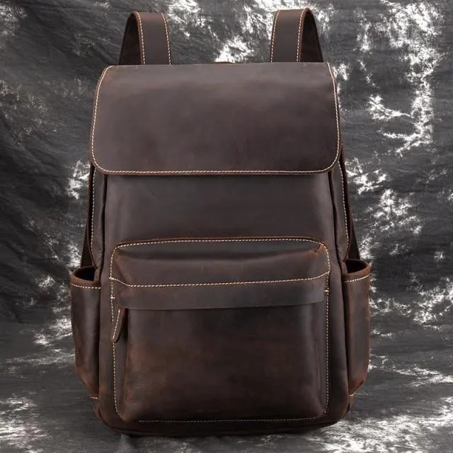 Vintage Style Leather Travel Backpacks Student School Bag