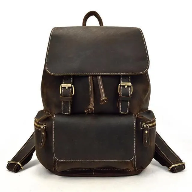 Vintage Style Leather Travel Backpacks Student School Bag