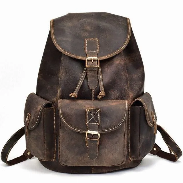 Vintage Style Leather Travel Backpacks Student School Bag