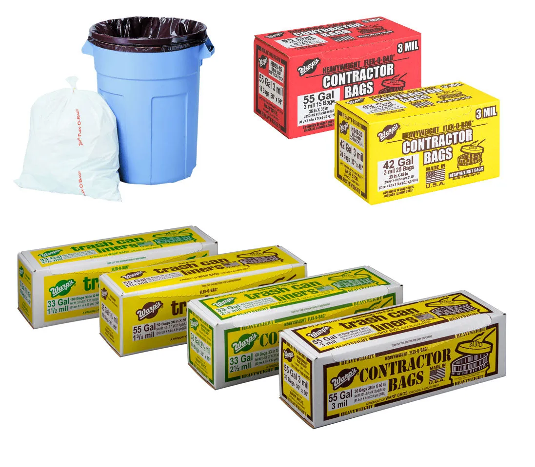 Warp Brothers Flex-O-Bag® Trash Can Liners And Contractor Bags  33" x 40" 33 Gal