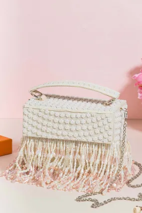 White Roshiyaan Pearl Embroidered Clutch