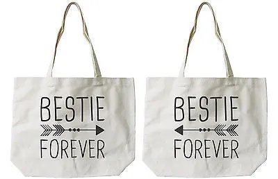 Women's Eco-friendly Bestie Forever BFF Matching Natural Canvas Tote Bag