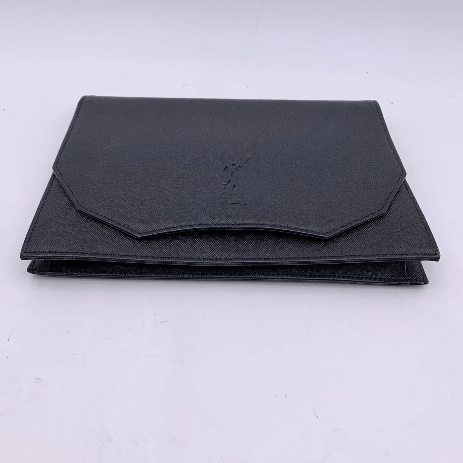 Yves Saint Laurent Vintage Black Leather YSL Logo Clutch Bag