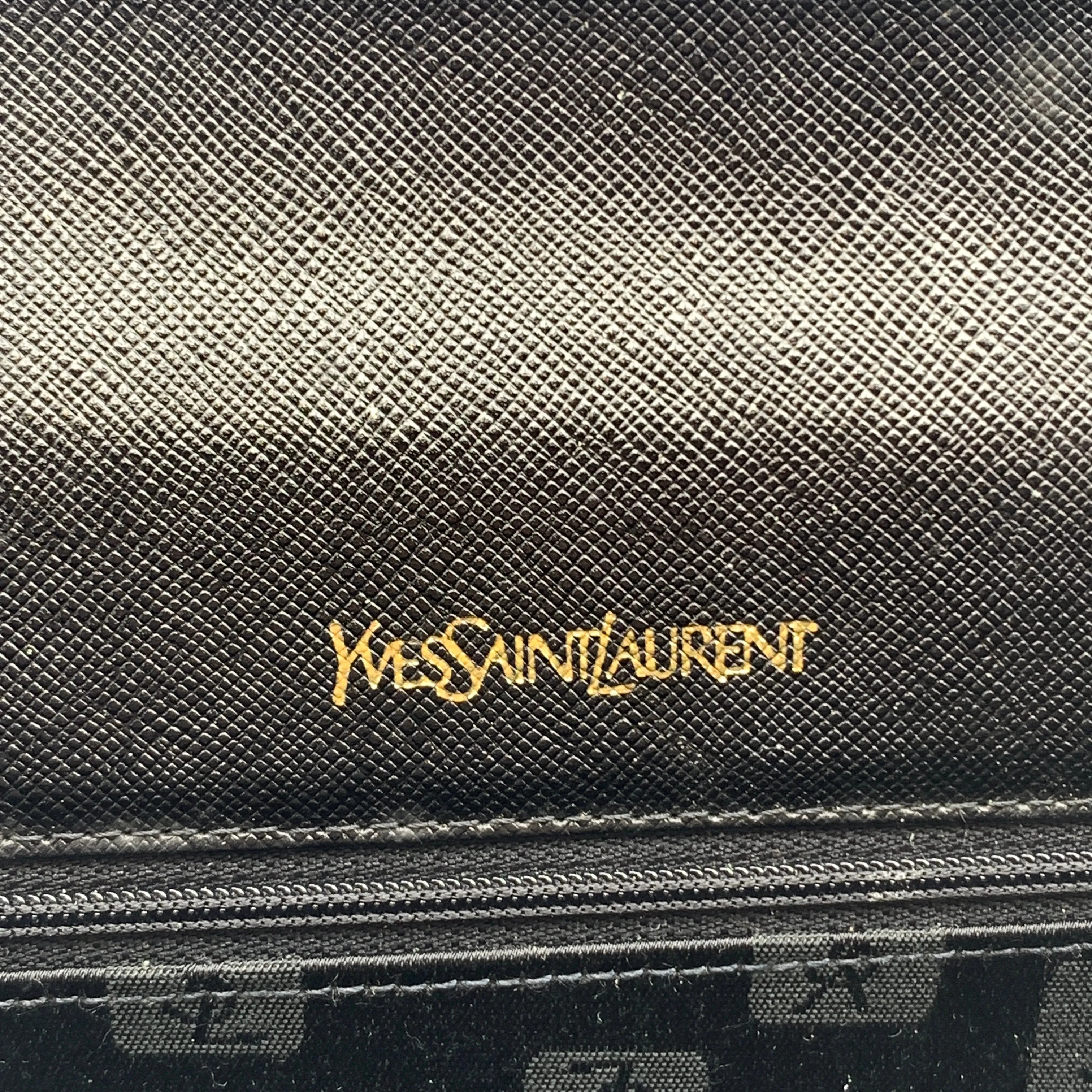 Yves Saint Laurent Vintage Black Leather YSL Logo Flap Clutch Purse