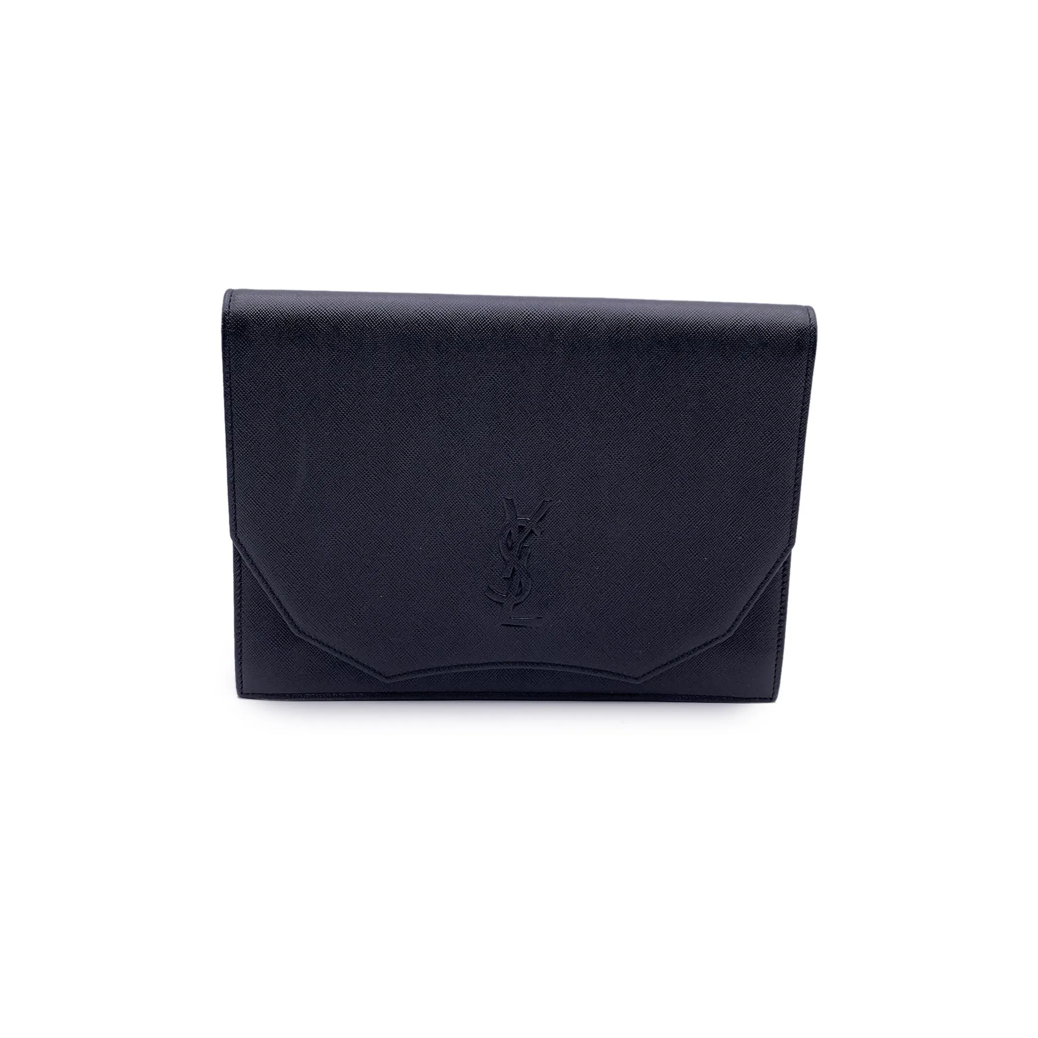 Yves Saint Laurent Vintage Black Leather YSL Logo Purse Clutch Bag